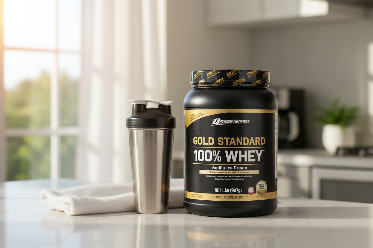 Optimum Nutrition Whey Protein in modern fitness setting